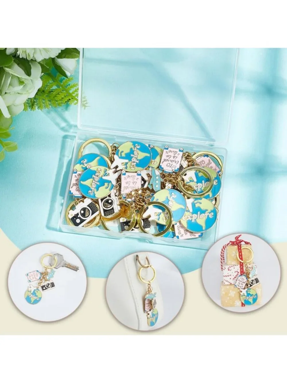 Travel Keychain Set - 10 Enamel Airplane & Earth Map Keychains for Adventure